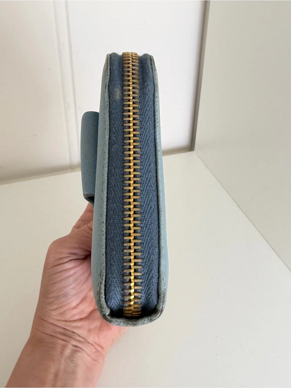 Authentic Prada Saffiano Bow Zip Around Wallet – Light Blue - Picture 3 of 6